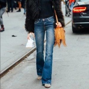 Blue Cult Dark Wash Distressed Flare Jeans(953)